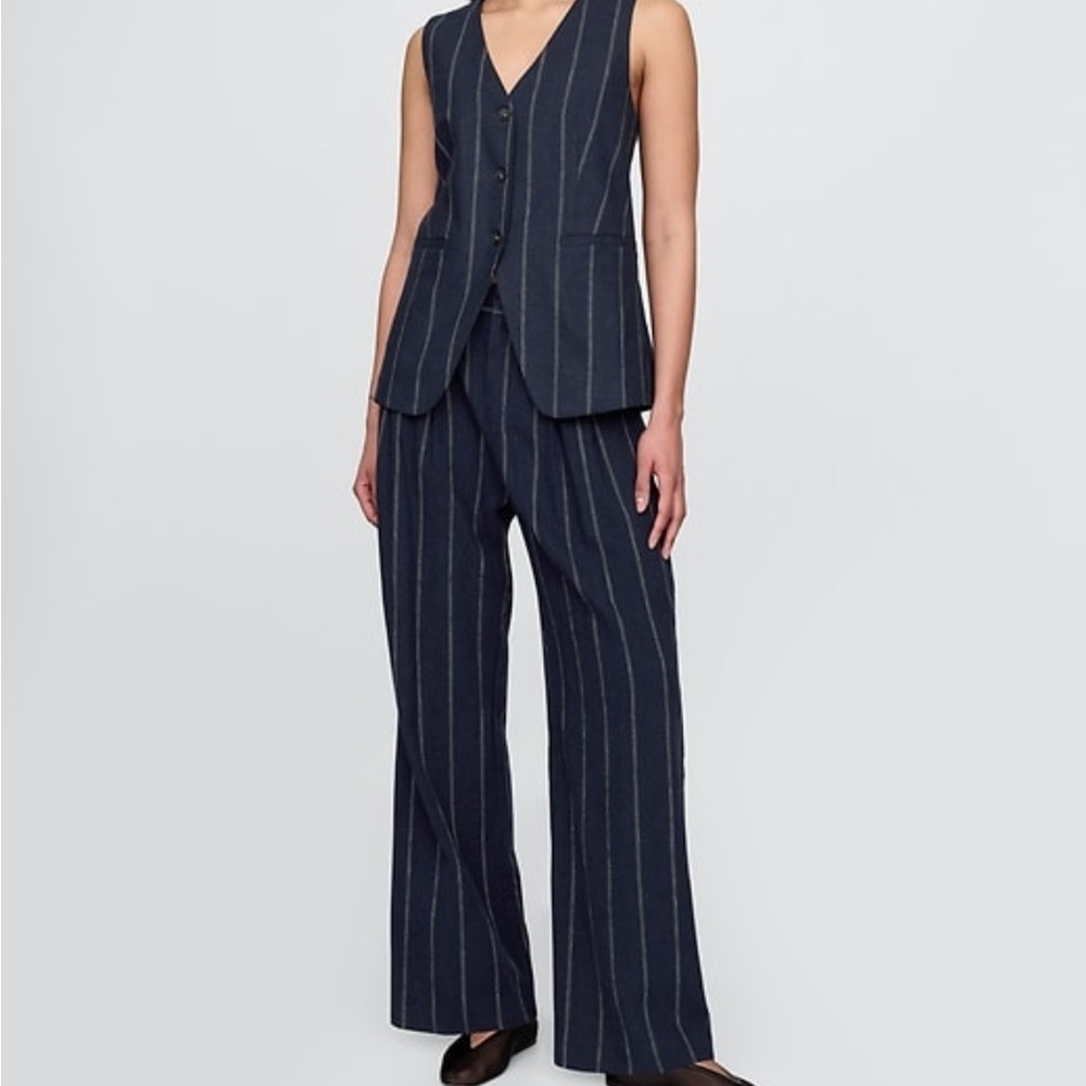 GAP Blue linen stripe Trousers Wide-Leg High-Waisted - petite size 2